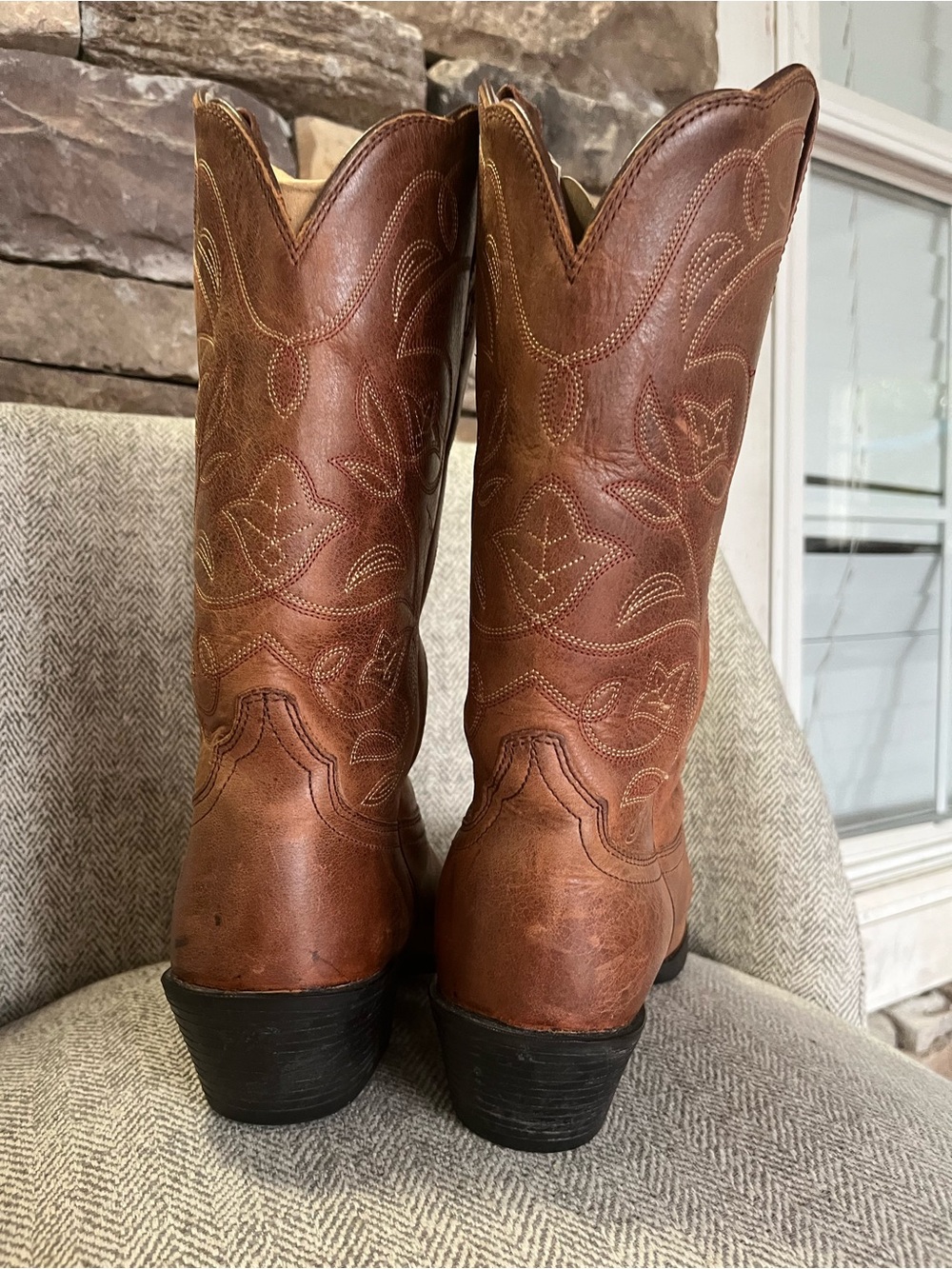 Ariat Heritage R Toe Brown Leather Western Cowboy Boots Women’s 7.5 - Picture 2 of 7